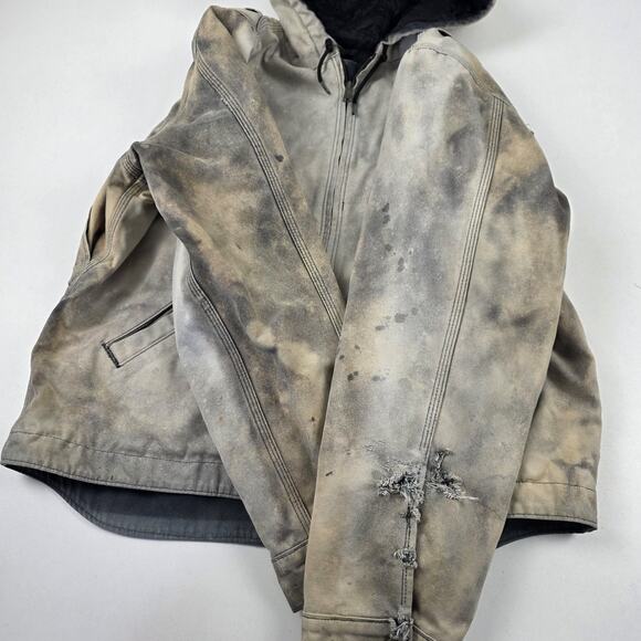 Carhartt Jacket Mens Large Brown Hooded Duck Active Quilted Workwear Distressed - Picture 2 of 16